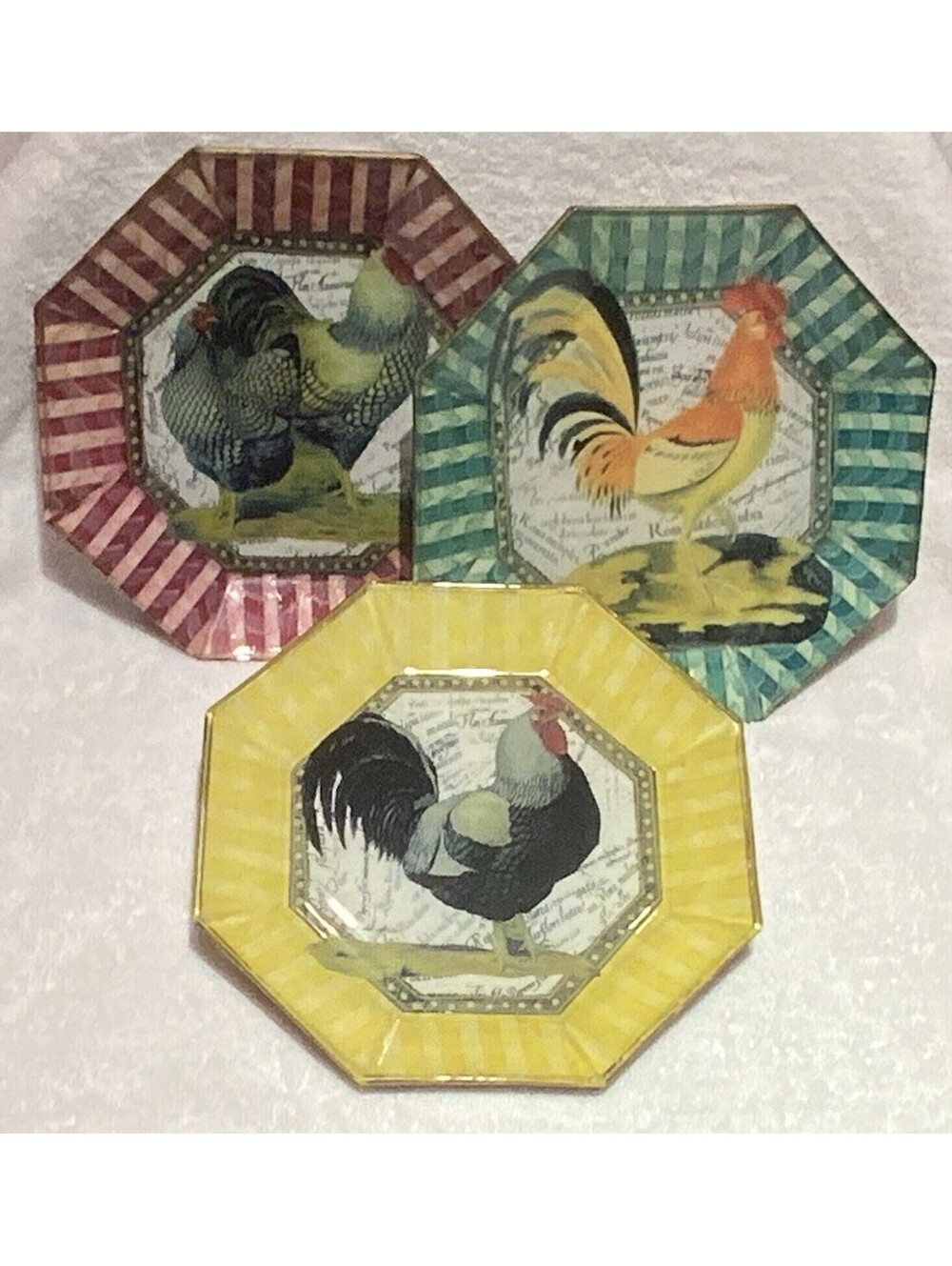 Anthropologie Octogon Glass Decoupage 8.5โW Decorative Plates Set Of 3